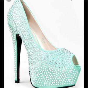 Red kiss mint satin rhinestone heels size 10